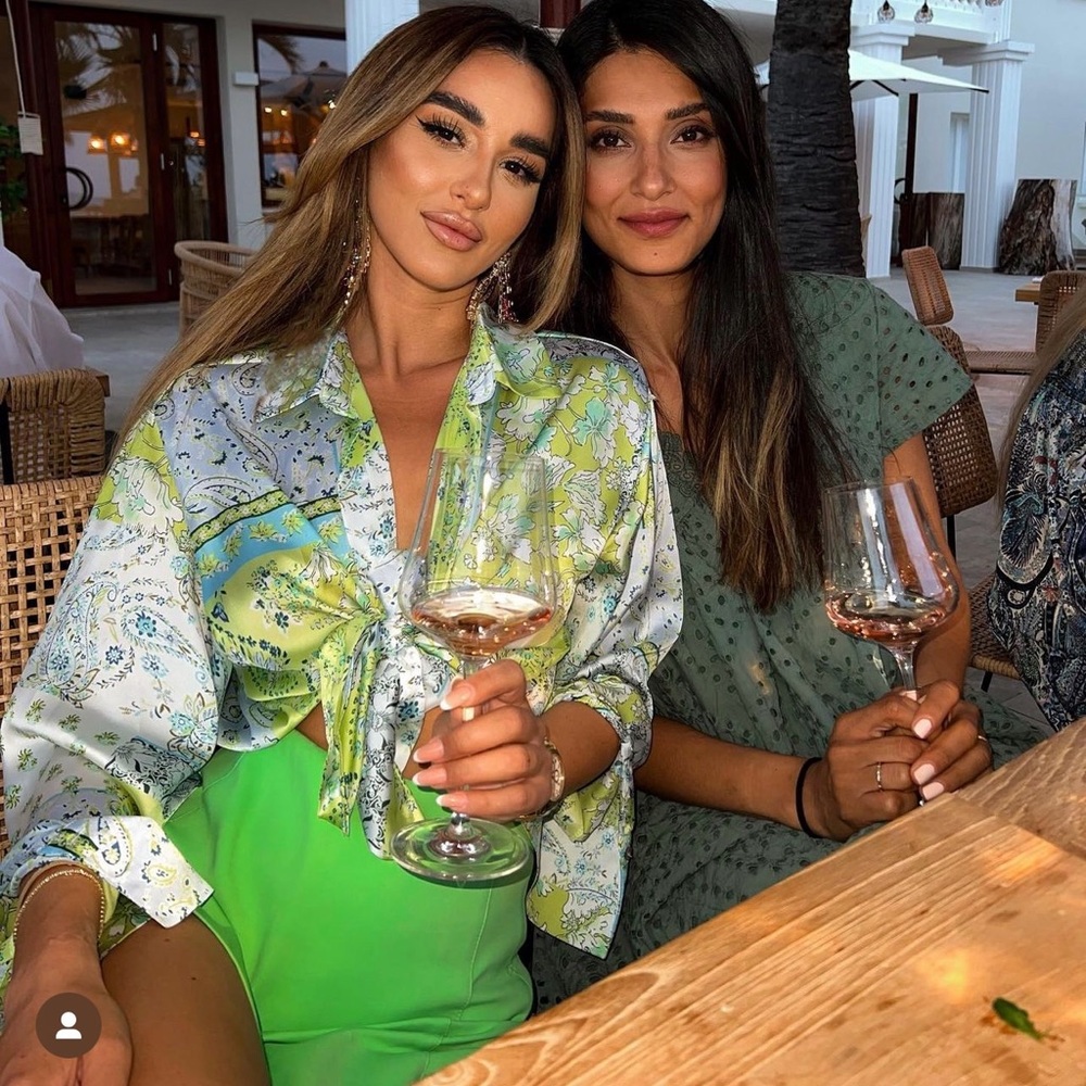 Zara Green and Blue Floral Button Down Shirt